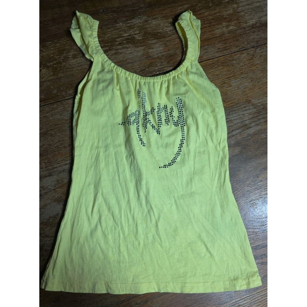 Vtg‎ Y2K DKNY Tank Top Cami Yellow McBling Grunge Size Large Rhinestones